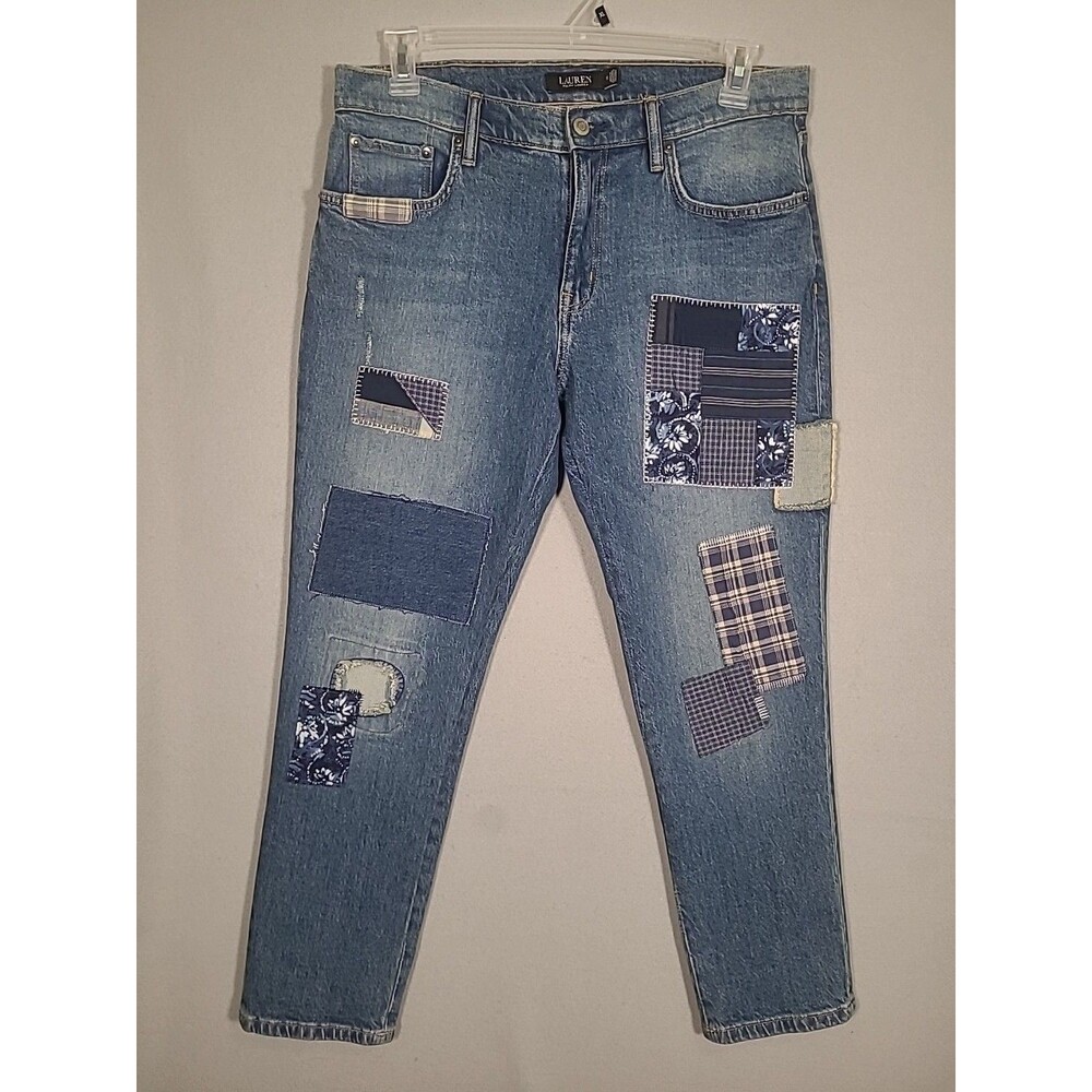 Vtg Lauren Ralph Lauren Jeans Womens 10 Blue Patchwork Cropped Black Label